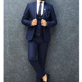 Slim Fit Formal Men Suits with Double Breasted Waistcoat Navy Blue Male Fashion Jacket Pants 3 Piece Wedding Tuxedo for Groom